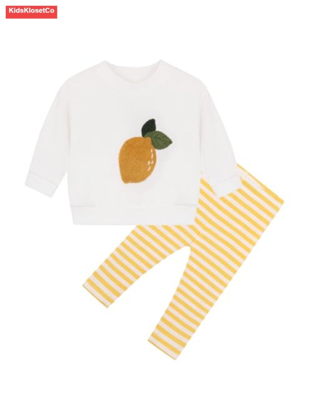 Toddler Girl 2-Pc Active Set: Long Sleeve Top with Lemon Embroidery & Pants